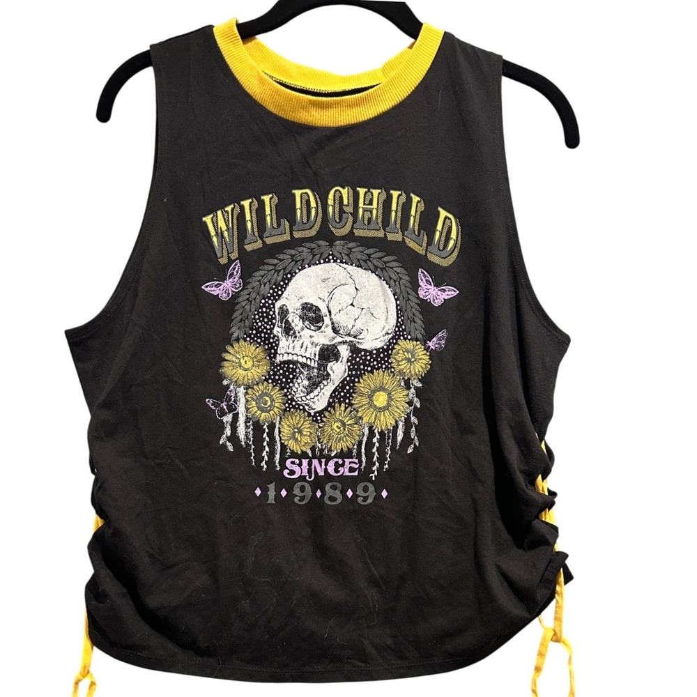 Wildchild Black Sleeveless‎ Juniors XL Yellow Lace Up Sides